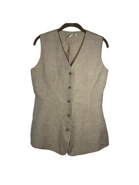 Ann Taylor 6 Beige Linen Blend Button Vest Classic Academia Quiet Luxury